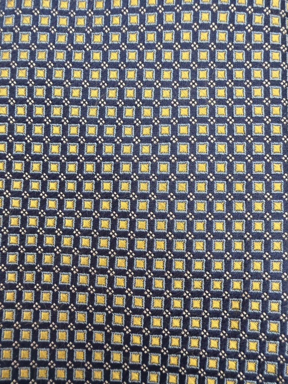 Brooks Brothers Men's Navy Blue and Yellow Geometric Jacquard Pattern Necktie
